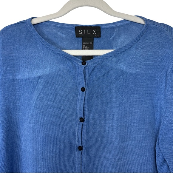 Silx Long Sleeve Silk Button Front Cardigan Light Blue Button Accent Hem Size L - Picture 2 of 8